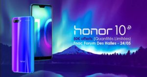 Lire la suite à propos de l’article Honor 10 : 50€ offerts à la Fnac Forum (Paris) le 24 mai 2018 !