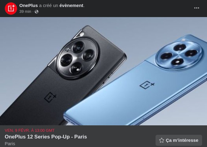 Publication Facebook de l'événement OnePlus 12 Series Pop-Ups - Paris