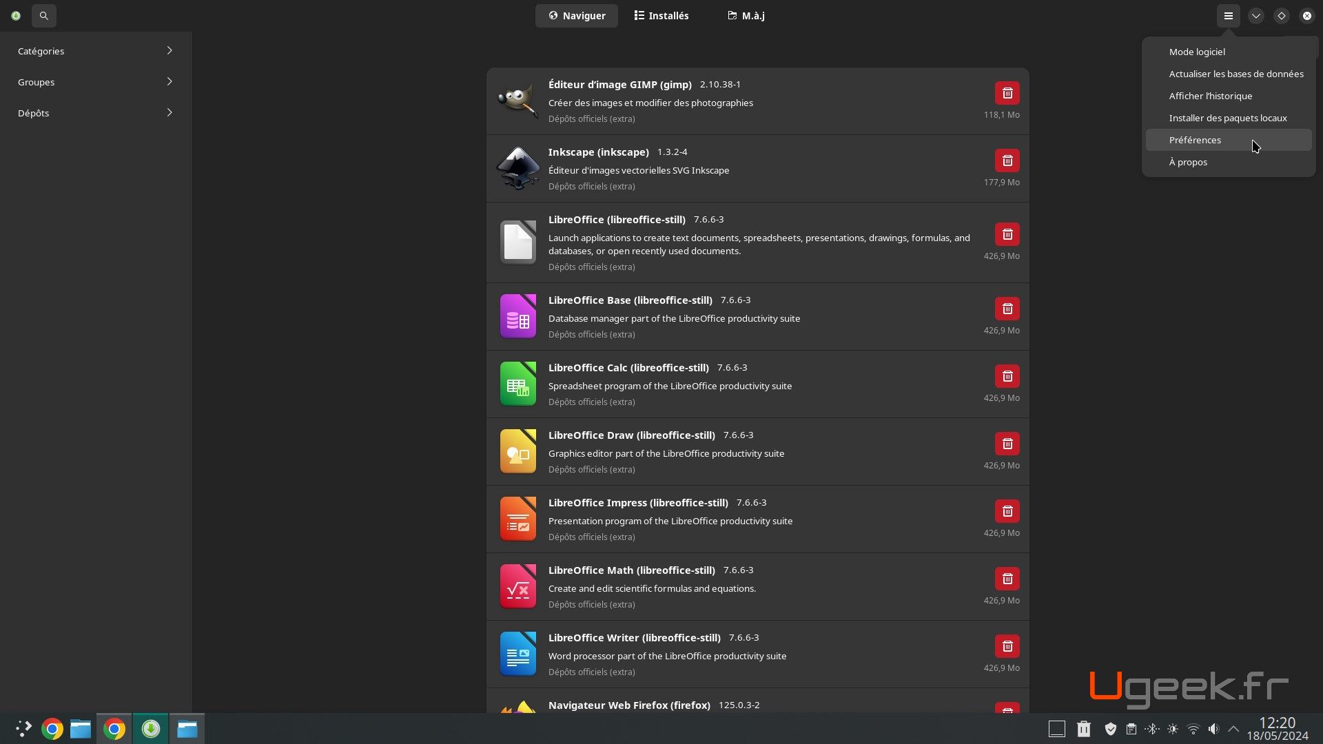 Page d'accueil pamac linux
