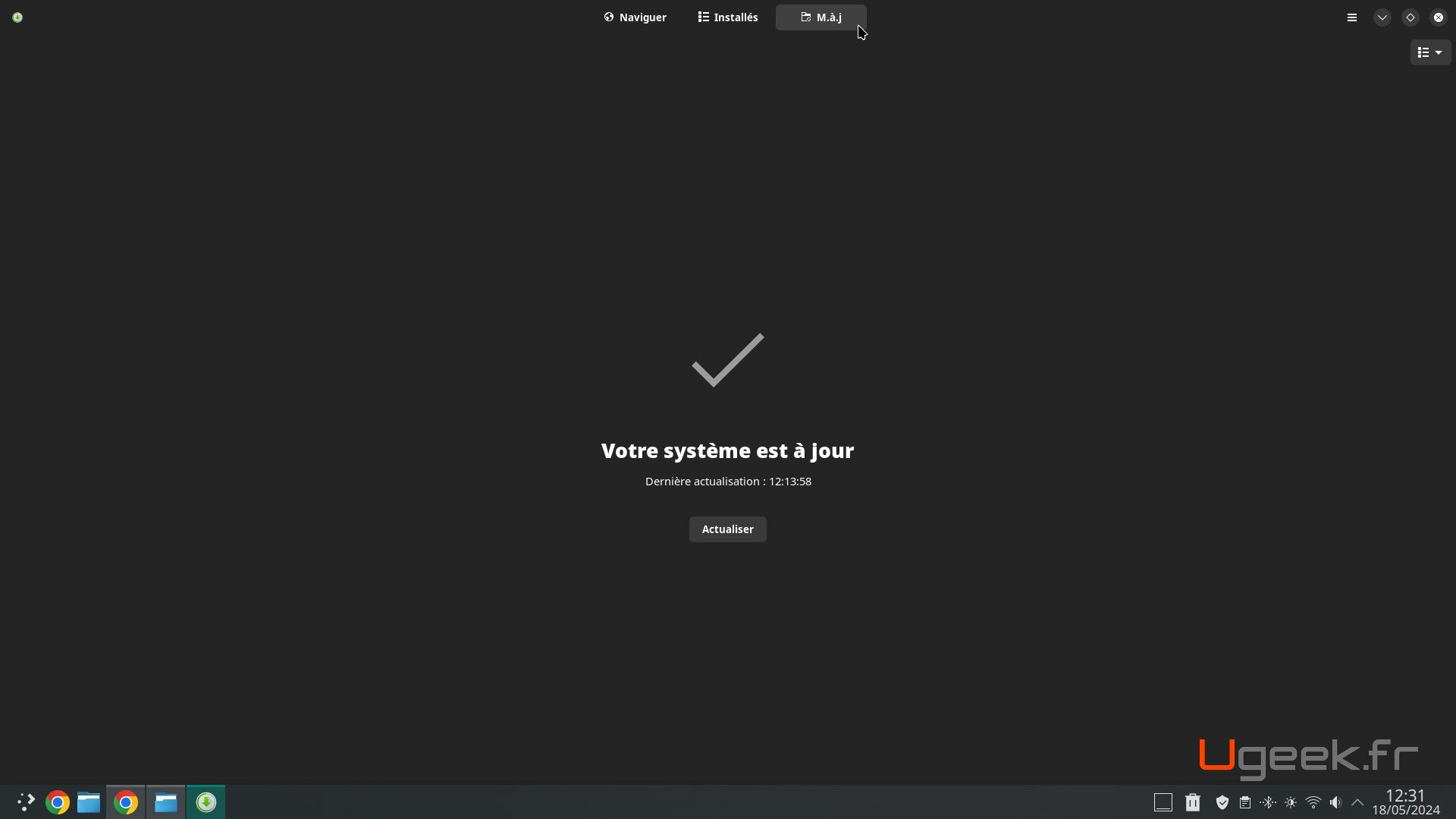 Fenêtre mise à jour pamac linux