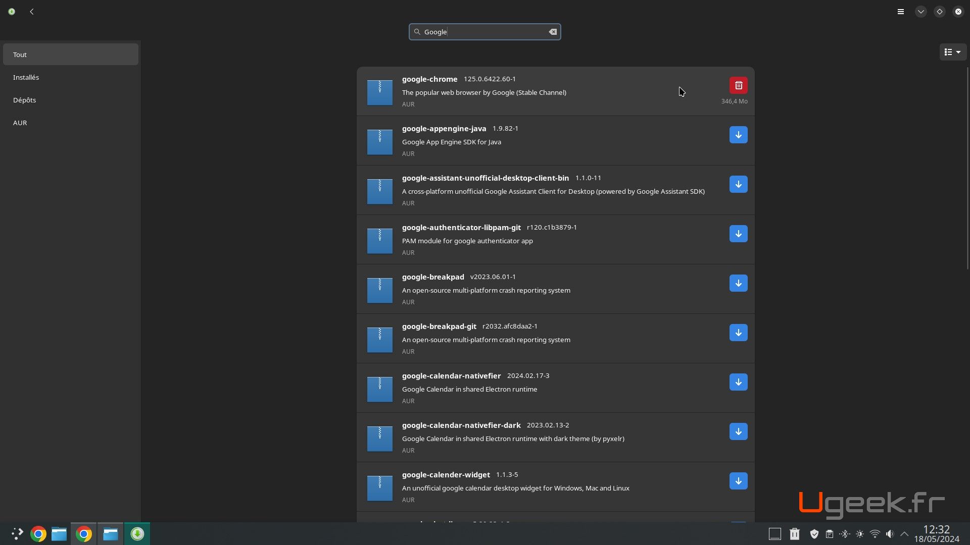 Fenêtre de recherche pamac linux