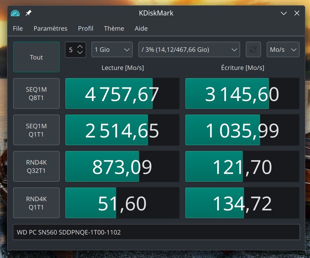 Interface de KdiskMark
