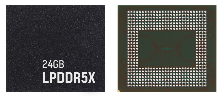 Vues avant et arrière d'une mémoire RAM LPDDR5X de 24 Go