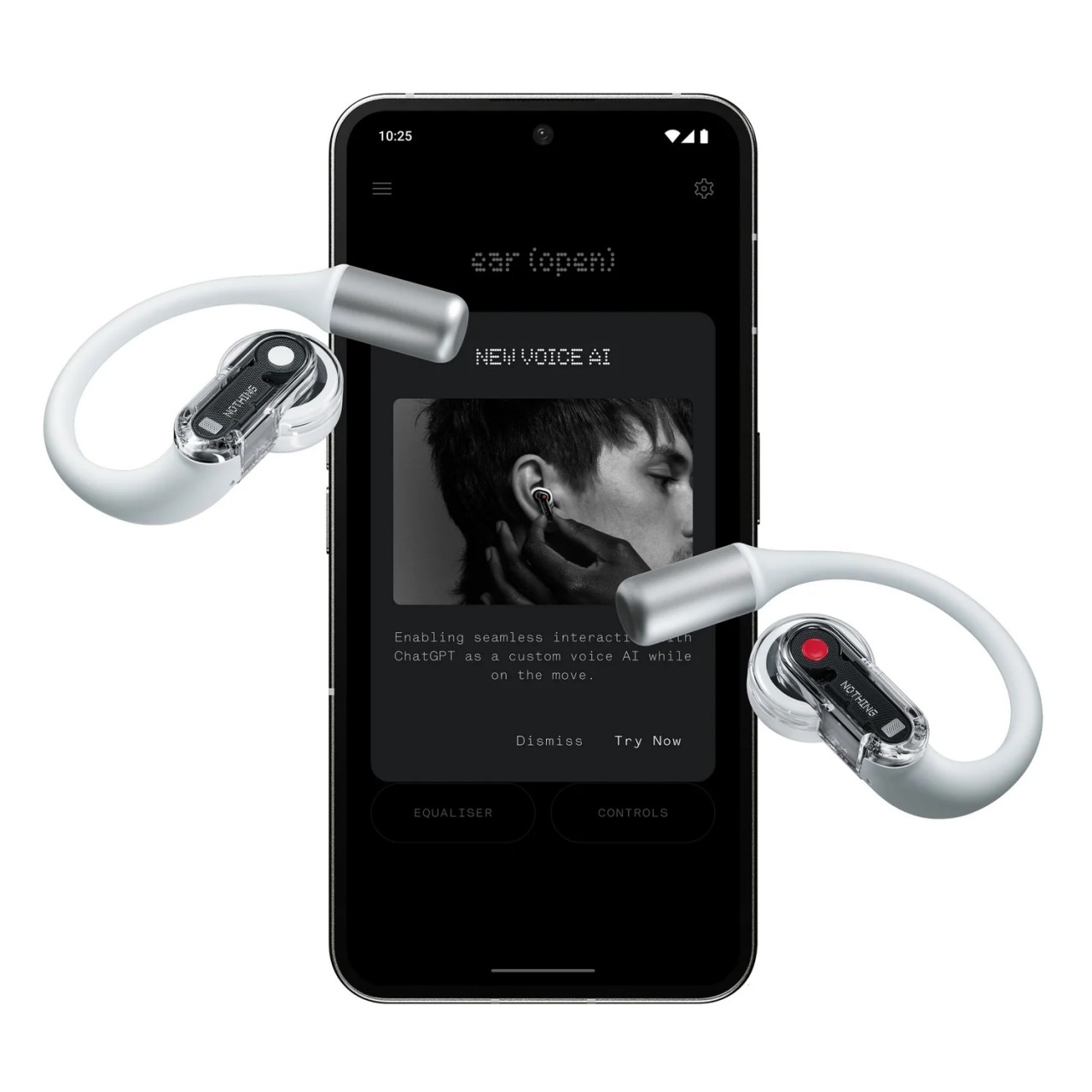 Rendu des écouteurs Nothing Ear (open) avec un smartphone