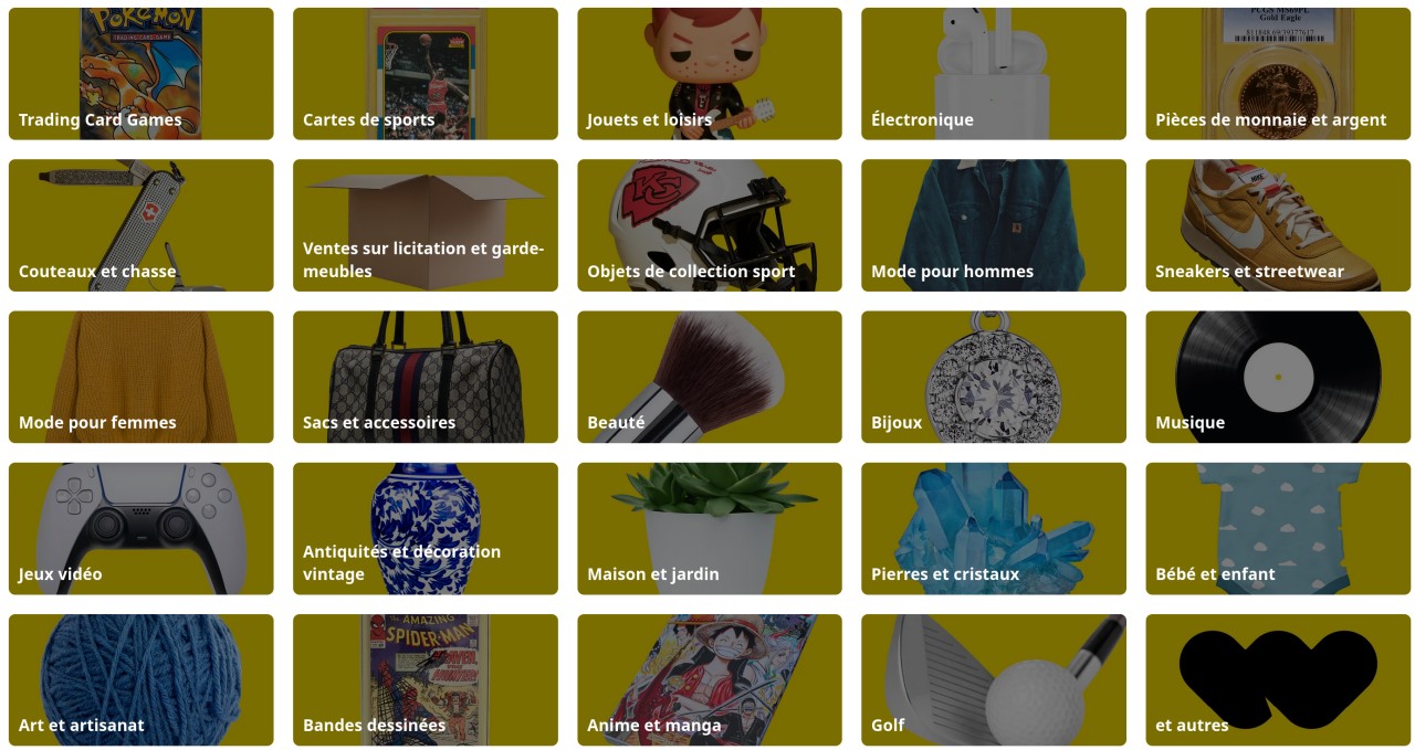 Catérgories de ventes sur Whatnot