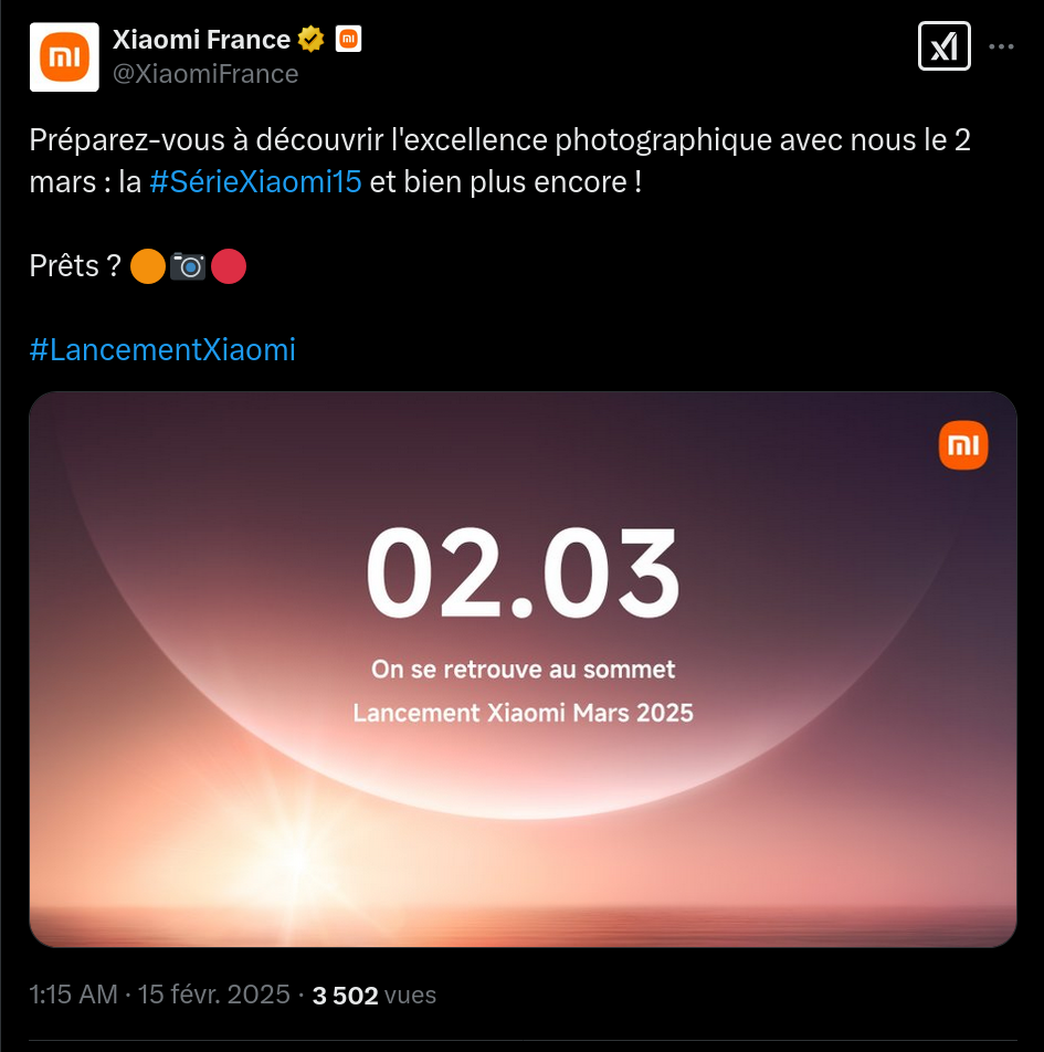 Date d'annonce de la série de smartphones Xiaomi 15