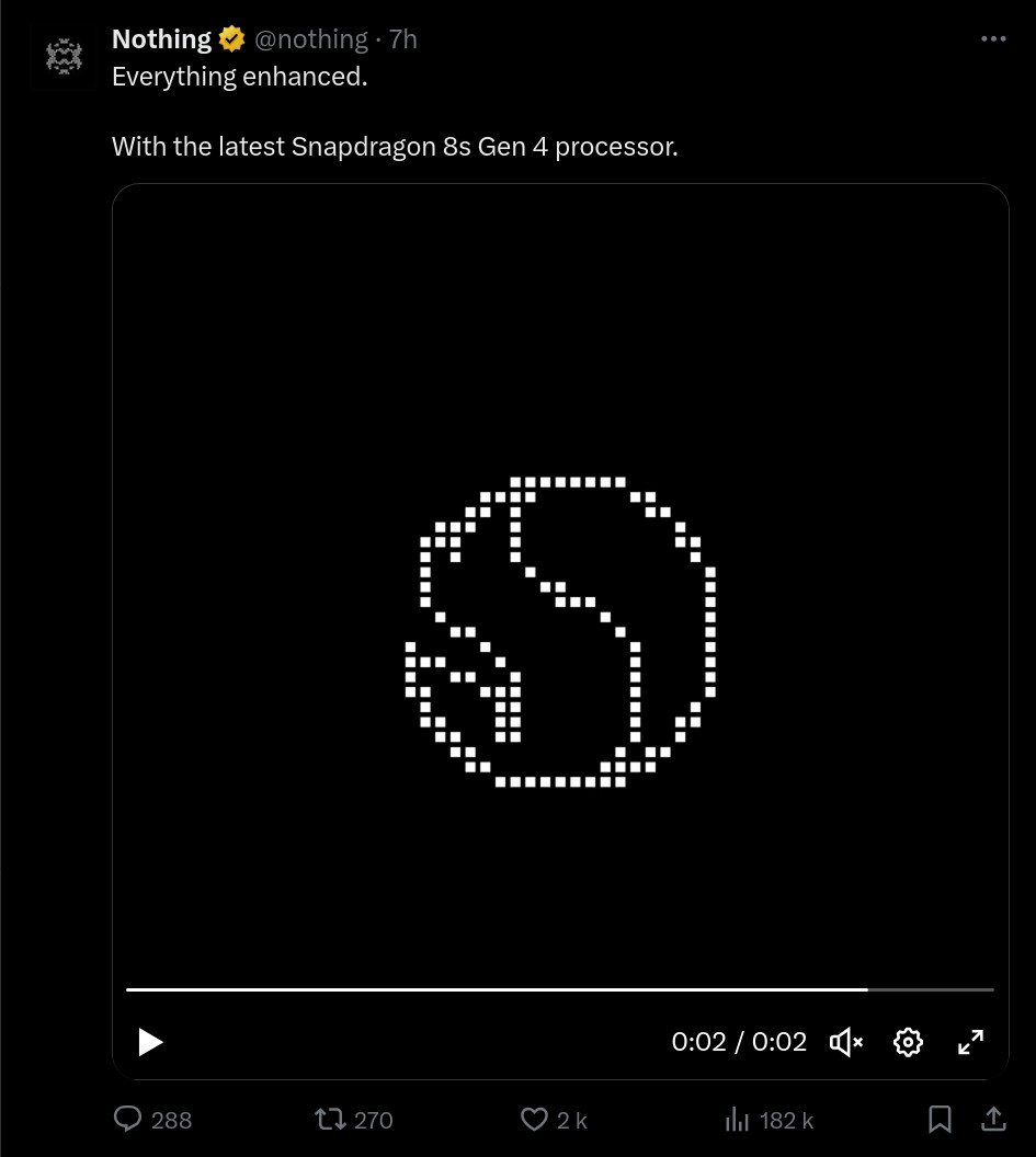 Capture d'écran du tweet de Nothing sur X à propos du processeur du Nothing Phone (3)