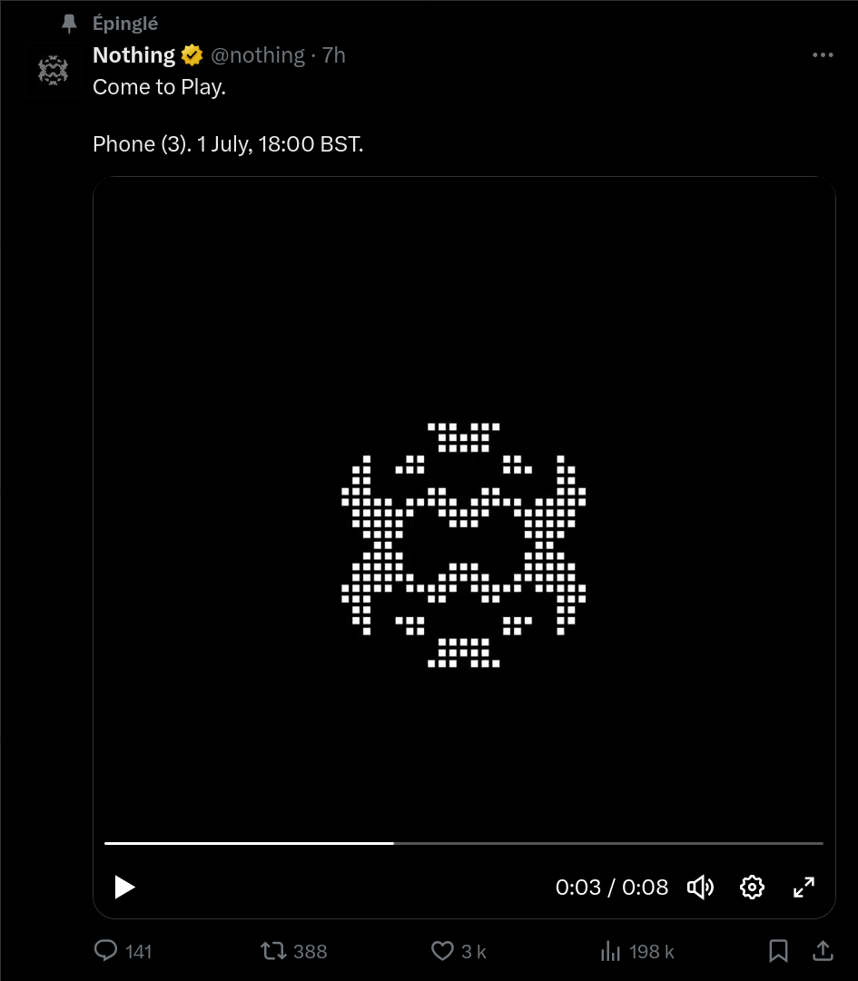Capture d'écran X d'une publication de Nothing
