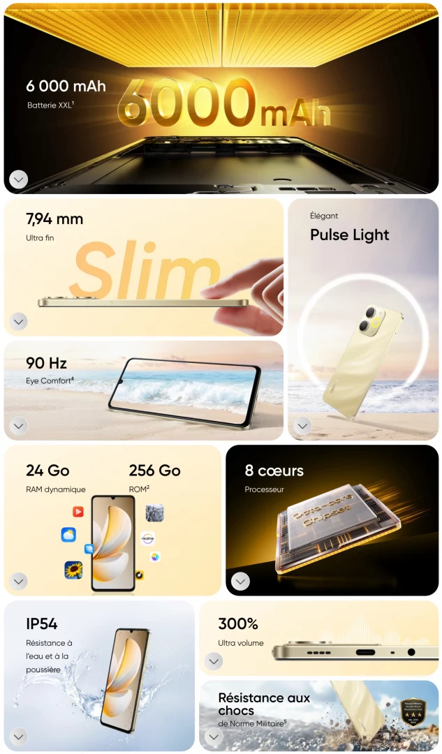 Caractéristiques du realme Note 70T