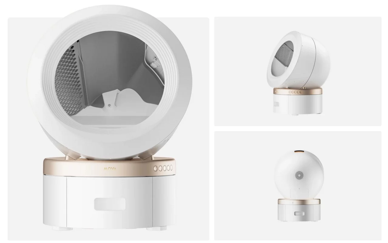 Plusieurs vues de la litière autonettoyante MeowgicPod LR10 Prime