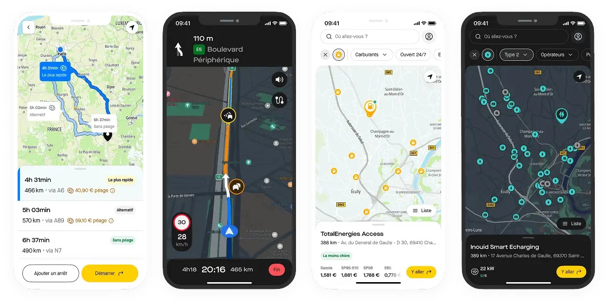 Interface utilisateur de l'application de navigation gratuite et française : Roole Map