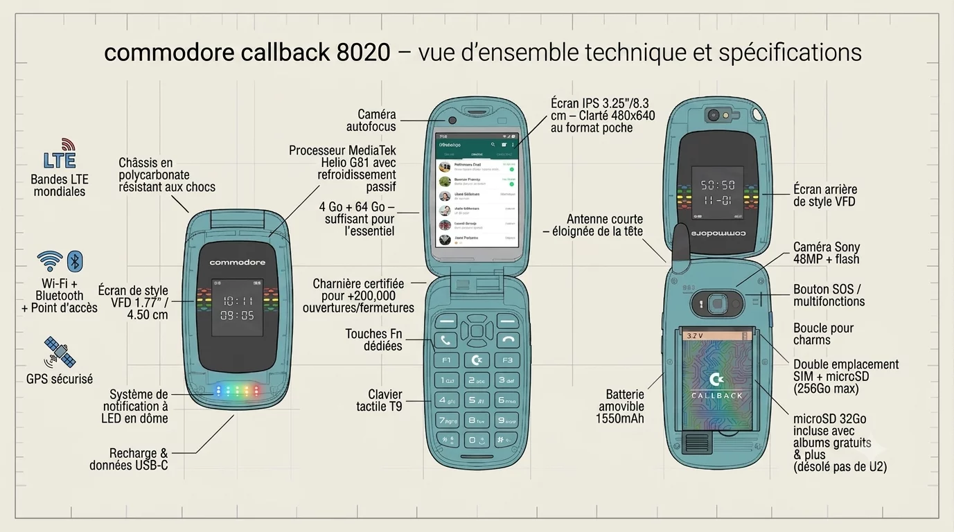 rendu officiel des caractéristiques du Commodore Callback 8020